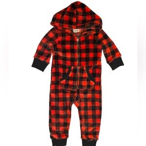 Little Blue House Red Buffalo Plaid Toddler Hooded Fleece Jumpsuit 2T